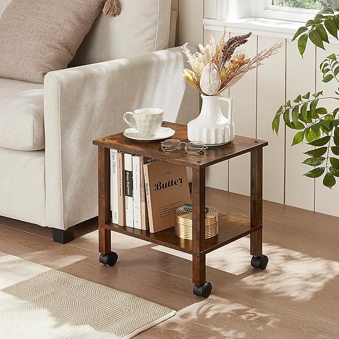 2 Tier Printer Stand with Storage, Under Desk Shelf Printer Table, Rolling - Image 5