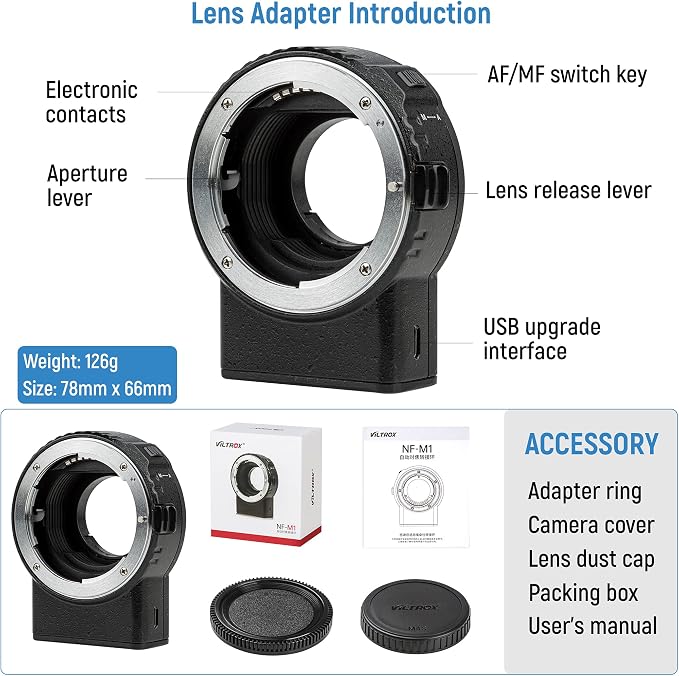 VILTROX NF-M1 Lens Adapter, Auto Focus Lens Converter Ring Camera Lens Mount - Image 6