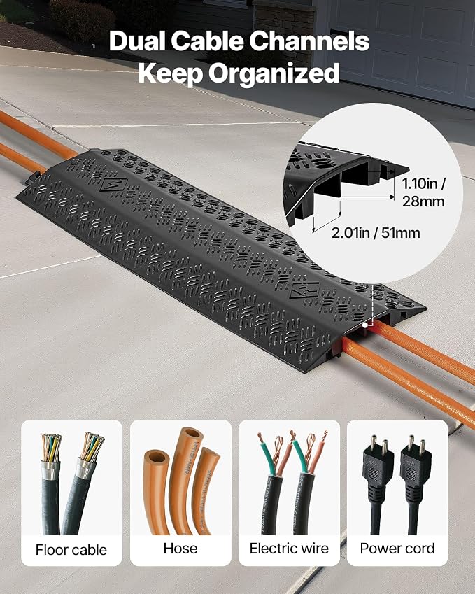 VEVOR 2 Pack Drop Over Cable Cover, 2 Channel Heavy Duty Cable Hose Protector - Image 4