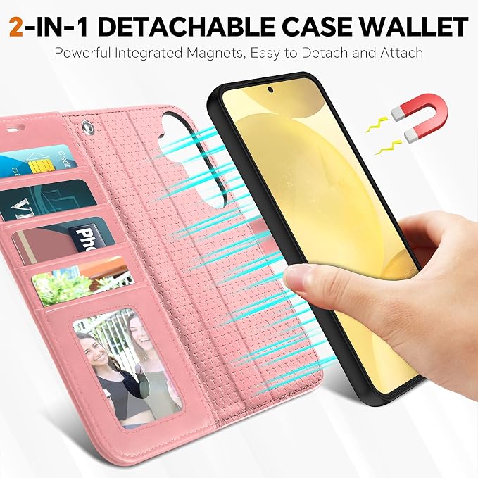 TUCCH Case for Galaxy S25, 2 in 1 Wrist Strap Magnetic PU Leather Wallet Case - Image 3