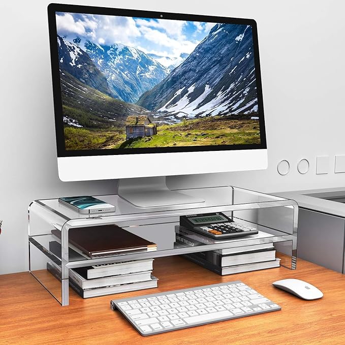 Egchi Acrylic Monitor Stand, 2 Tiers Computer Monitor Riser, Monitor - Image 3
