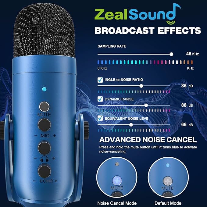 ZealSound Podcast Microphone for PC, Noise Cancellation USB Mic - Image 3