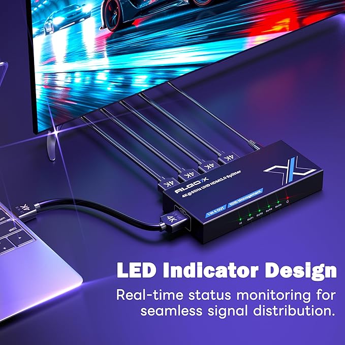 4K HDMI Splitter 1x4 withEDID, 4K@60Hz HDR HDMI 2.0 18Gbps HDMI Duplicator - Image 4