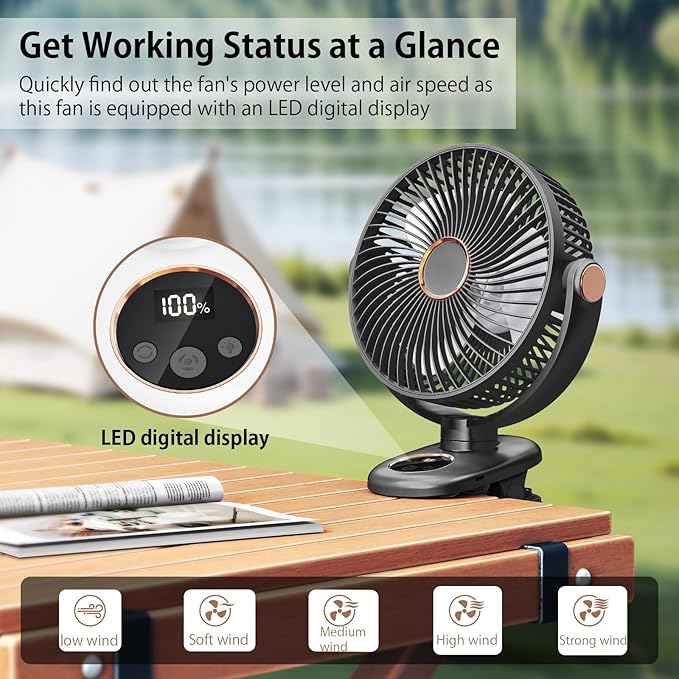 iNeibo 10000mAh Portable Clip on Fan, 90° Oscillating Fan, 8 Inch Rechargeable - Image 5