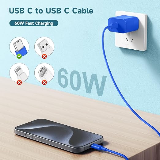 60W USB C to USB C Cable iPhone 15 Fast Charging Cable, 3ft Long USB-C to USBC - Image 2