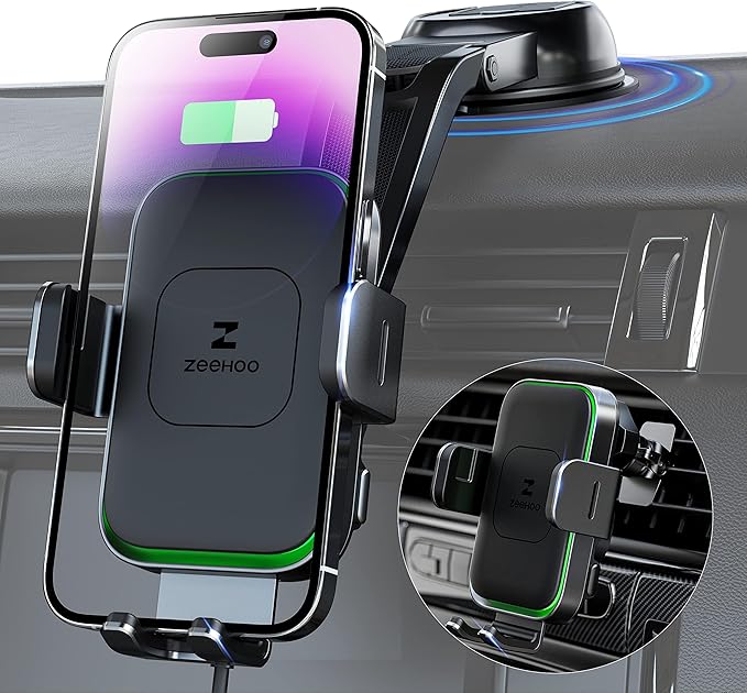 Wireless Car Charger, ZEEHOO DUOXX Dual Coils 15W Fast Charging Auto-Clamping by ZEEHOO%C2%AE