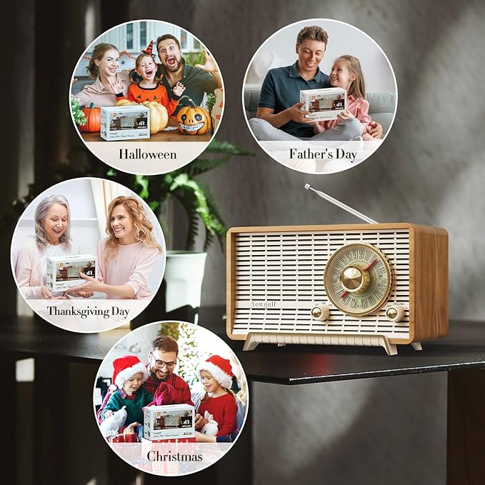 YOWGULF AM FM Radio Classic Retro Wood Table Radio Bluetooth Speakers Radios - Image 5