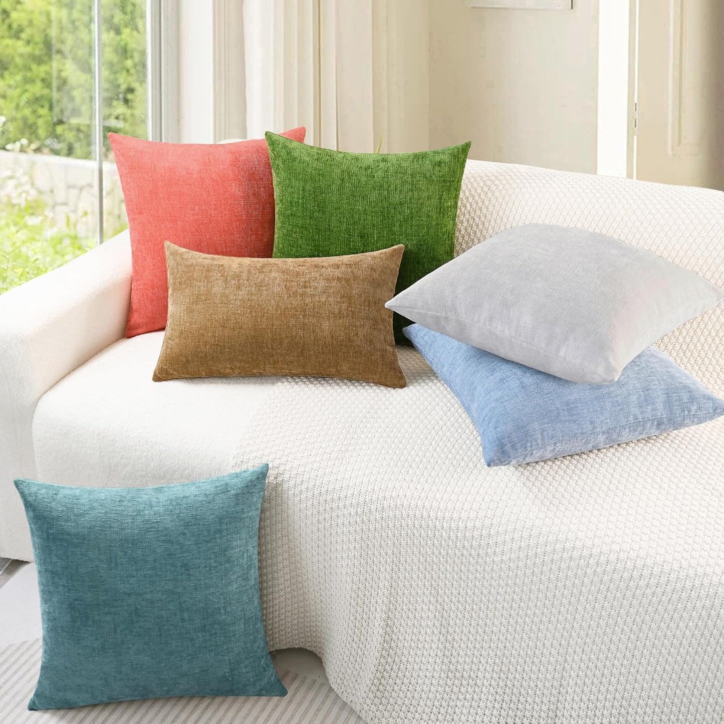 CaliTime Throw Pillow Covers Decorative 18 X 18 Inches Pack of 4 Cozy Chenille Cushion Cases for Couch Sofa Bed Living Room Home Moonbeam Gray