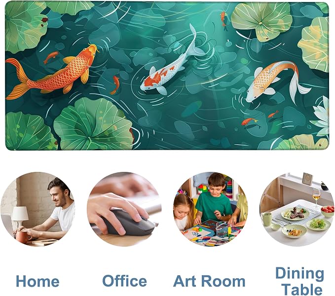 Colorful Koi Fish Gaming Mouse Pad 3mm Thick Stitched Edge Waterproof Non-Slip - Image 5