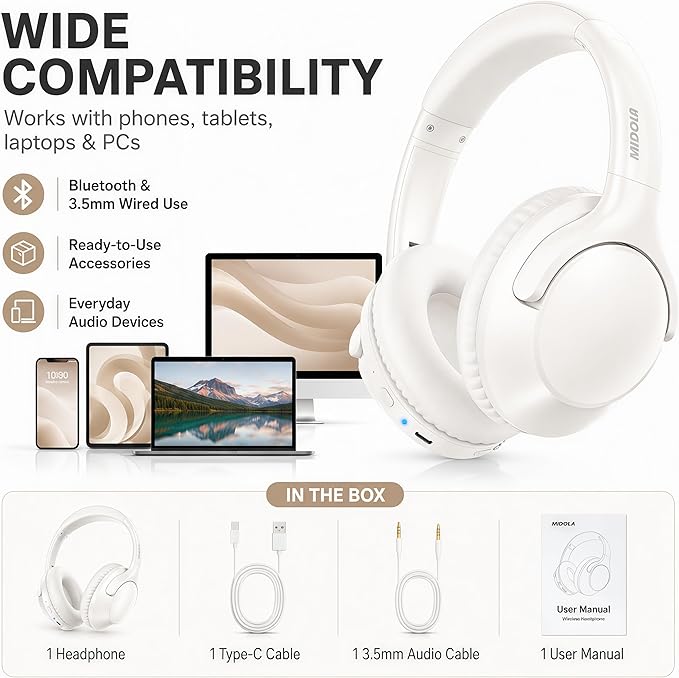 MIDOLA Bluetooth Headphones Over Ear 68H Playtime 6 EQ Wireless Headset - Image 5