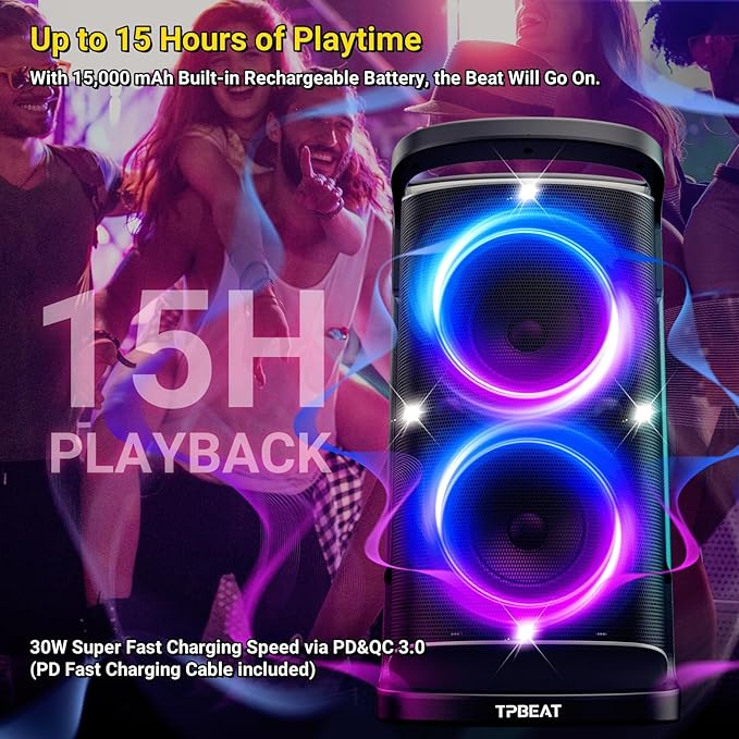 Portable Bluetooth Speaker: 160W Peak Powerful Loud Sound Deep Bass Wireless - Image 5