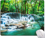 Mouse Pad, Forest Waterfall Natural Scenery Mouse Pad Custom Design, Square by DUADELI