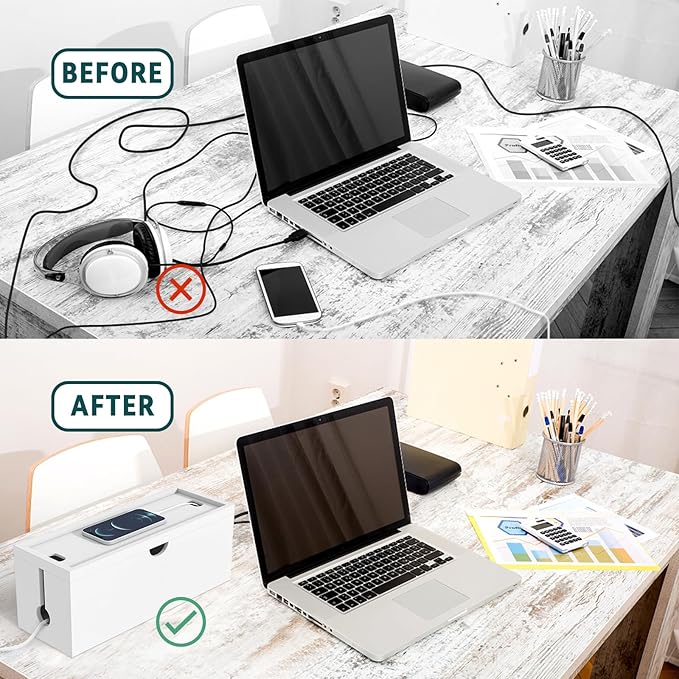 Bamboo Cable Management Box, Large Cord Organizer Box Cable Box to Hide Wires & - Image 4
