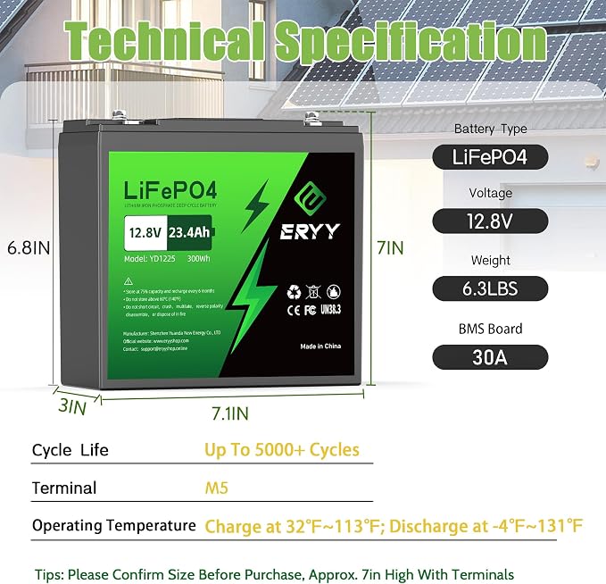 12V 23.4Ah LiFePO4 Lithium Deep Cycle Battery - Image 2