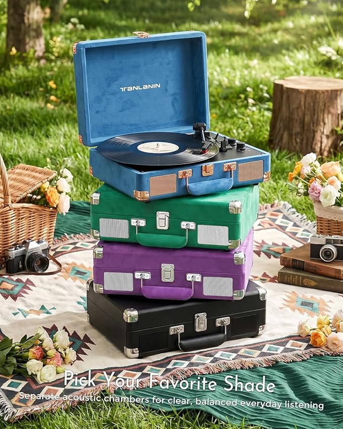 Purple Velvet Suitcase Vinyl Record Player - Image 7