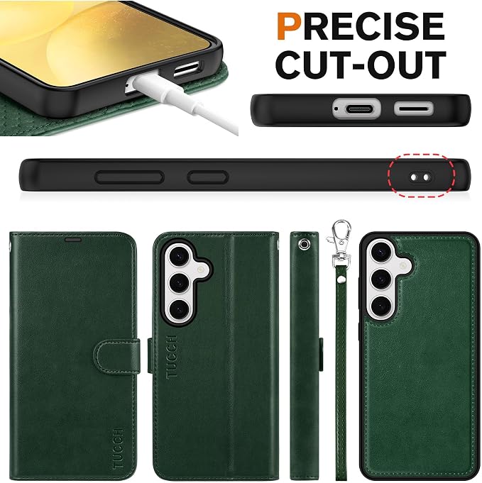 TUCCH Wallet Case for Galaxy S25, 2 in 1 Wrist Strap RFID Blocking PU Leather - Image 8