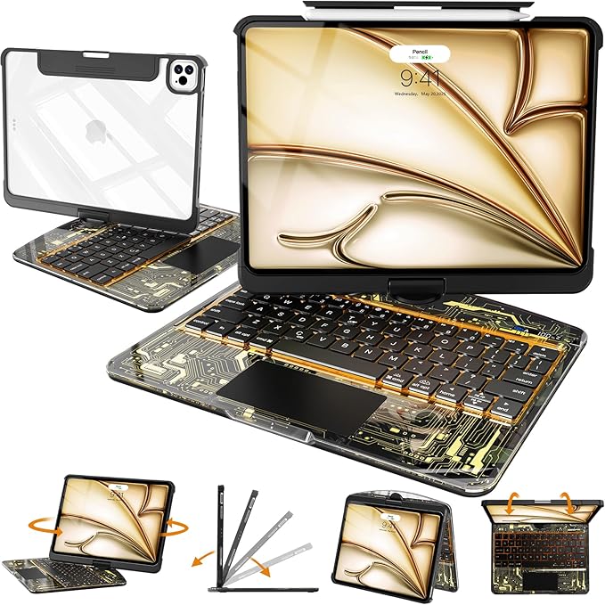 Intermerge Clear Keyboard Case for iPad Pro 13" 2024 Only, 360° Swivel - Image 9