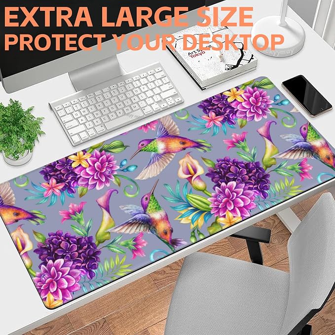 Mouse Pad Large Humming Bird and Flowers Non-Slip Gaming Desk Mat - Image 6