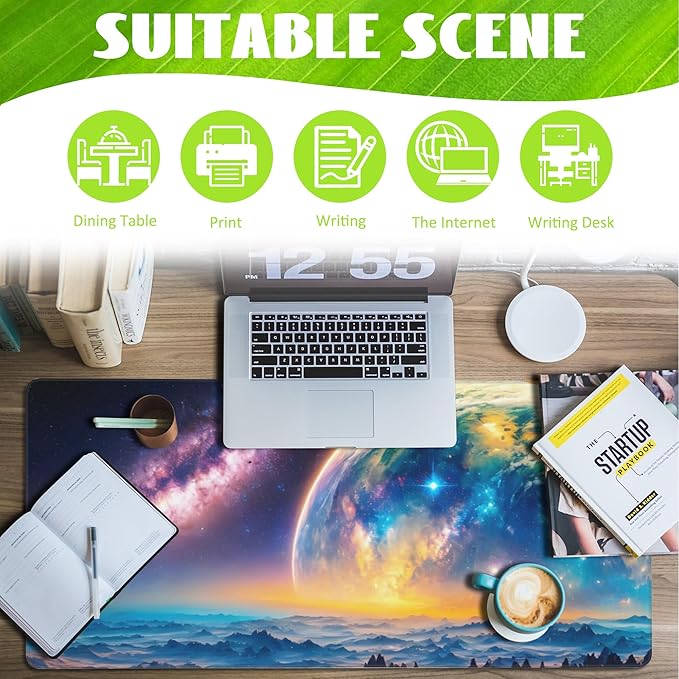 Desk Mat, Galaxy Earth Planet Desk Pad, Science Fiction Cosmic Large Gaming - Image 3