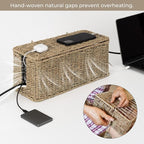 StorageWorks Large Cable Management Box, 2 Slots Wicker Cable Organizer to Hide - Image 5