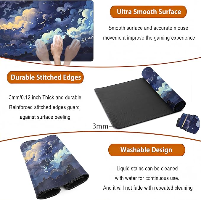 Blue Clouds Desk Mat Large XXL Gaming Mouse Pad Non-Slip Rubber Base Mousepad - Image 5