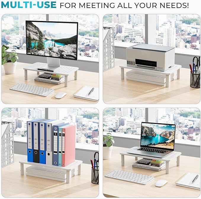 BONTEC Monitor Stand 2 Pack Height Adjustable Metal Riser - Image 2