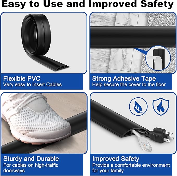 4ft Cord Covers for Wires on Floor, LZEOY Extension Floor Cable Cover, Hide - Image 3