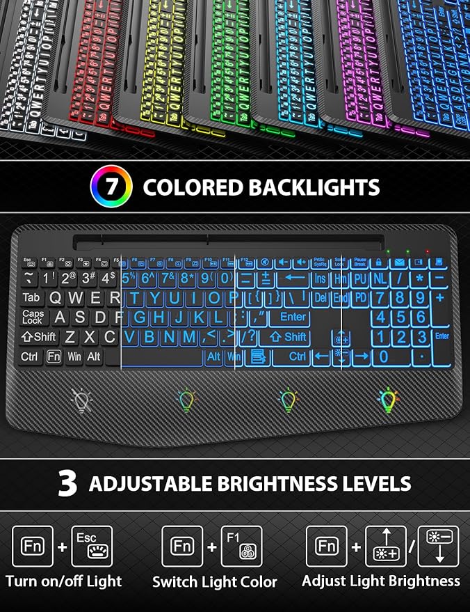 Wireless Keyboard and Mouse Backlits, Wrist Rest, LED Mouse, Rechargeable - Image 4