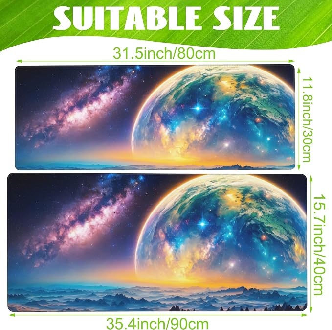 Desk Mat, Galaxy Earth Planet Desk Pad, Science Fiction Cosmic Large Gaming - Image 2