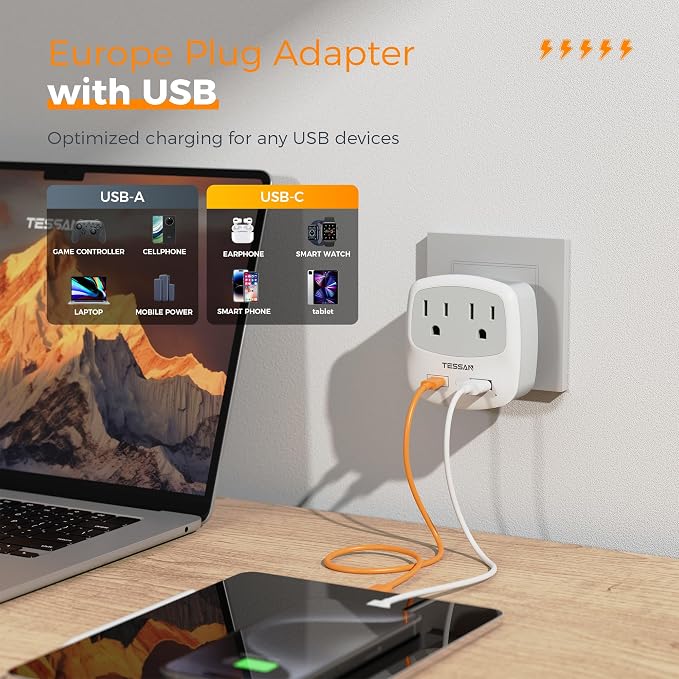European Travel Plug Adapter, TESSAN Type C Adaptor - Image 3