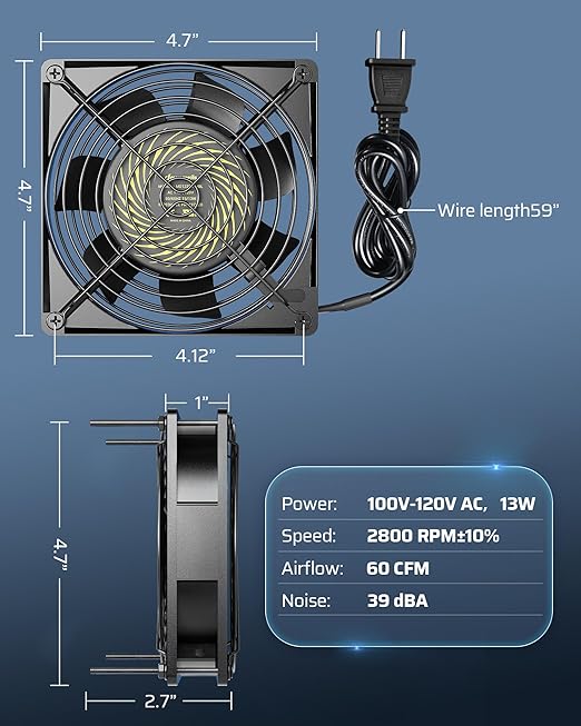 DEWENWILS 2 Pack 120V AC Fan, Waterproof Exhaust Fan 120mm, 13W 2800RPM 60CFM - Image 7
