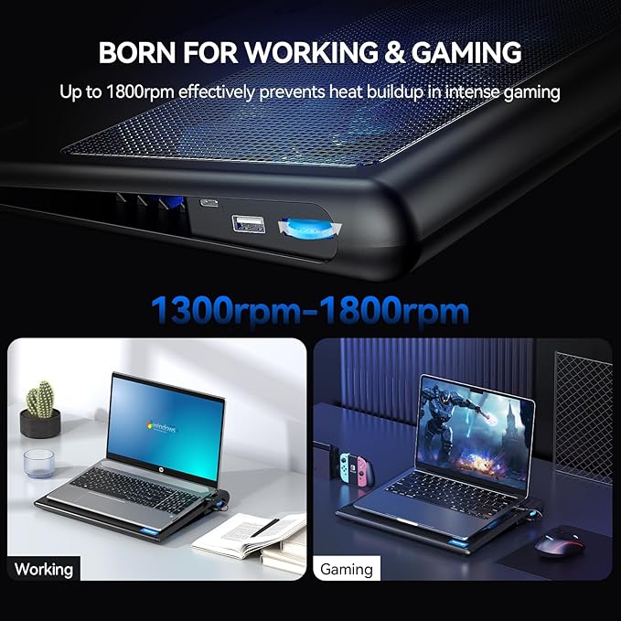 TECKNET Laptop Cooling Pad, Gaming Laptop Cooling Stand, Wind Speed Adjustable - Image 3