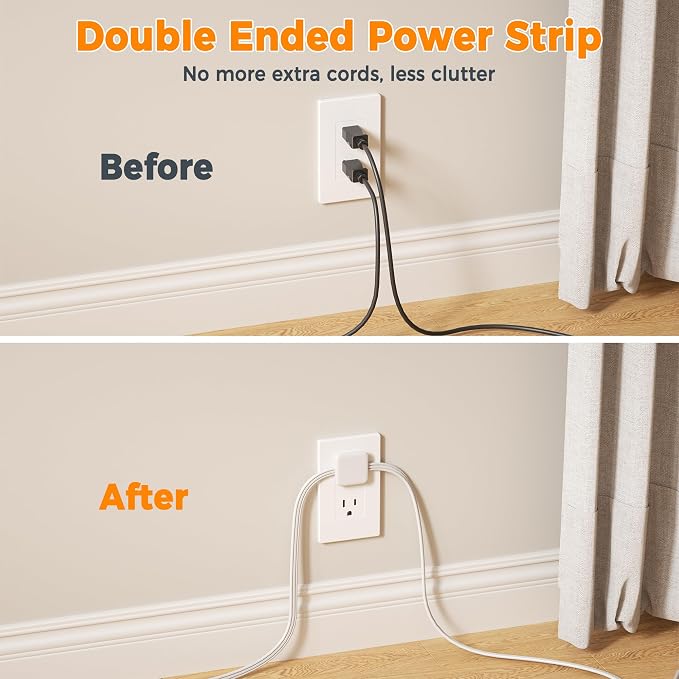 TESSAN Twin Extension Cord 12 FT, Double Ended Flat Plug Surge Protector Power - Image 4