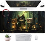 Forest Cats Desk Mat Anime Cat Desk Pad Cute, Kawaii Green Mouse Pad XXL by Mechanical+Cattle