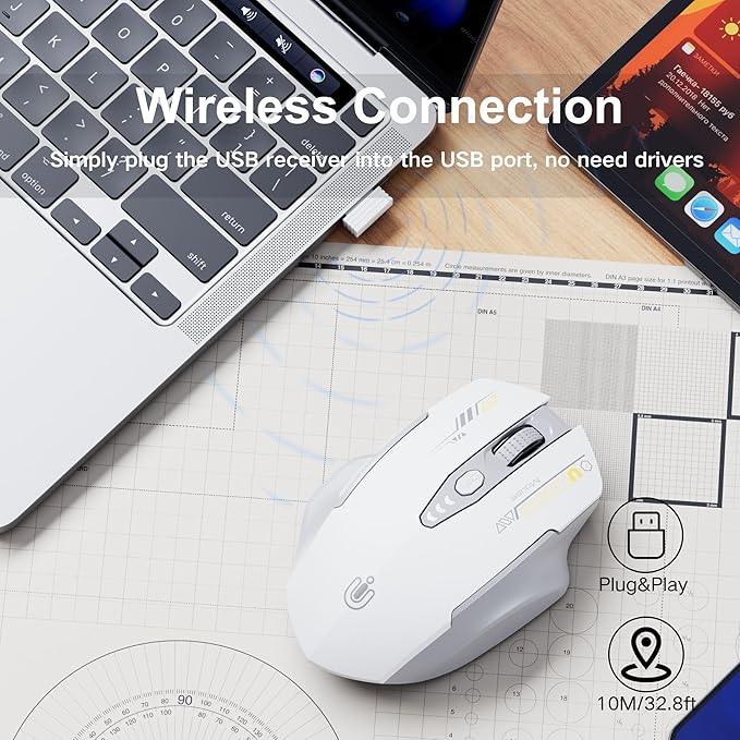 Wireless Mouse, Rechargeable 2.4GHz Ergonomic Computer Mouse, 4 Levels DPI - Image 2