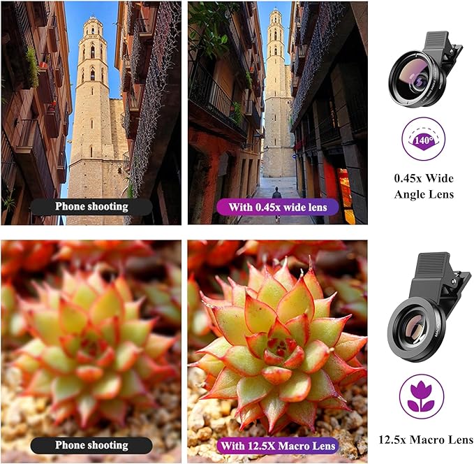 Apexel Phone Camera Lens, 2 in 1 Cell Phone Clip-on Lens Kit 0.45X Wide Angle - Image 5