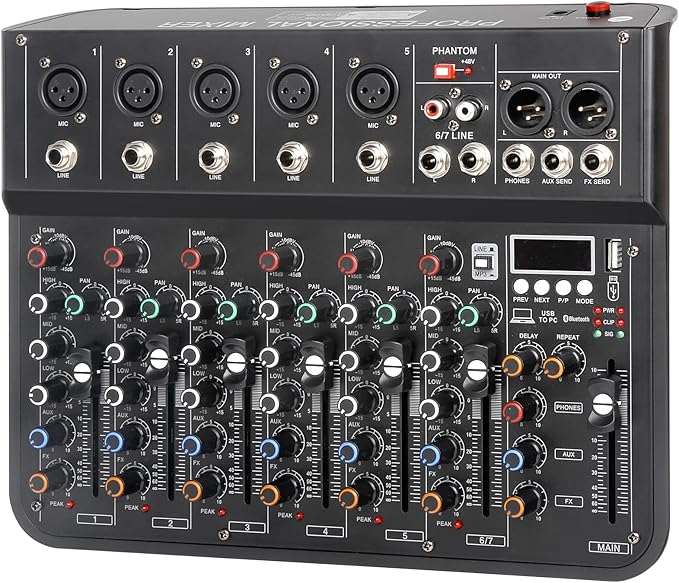 7 Channel mixer, DJ Mixer Board by jindaaudio