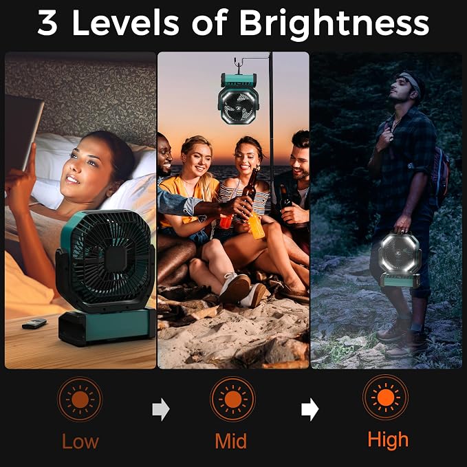 Camping Fan with Light - 20000mAh Rechargeable Battery Fan - Image 4