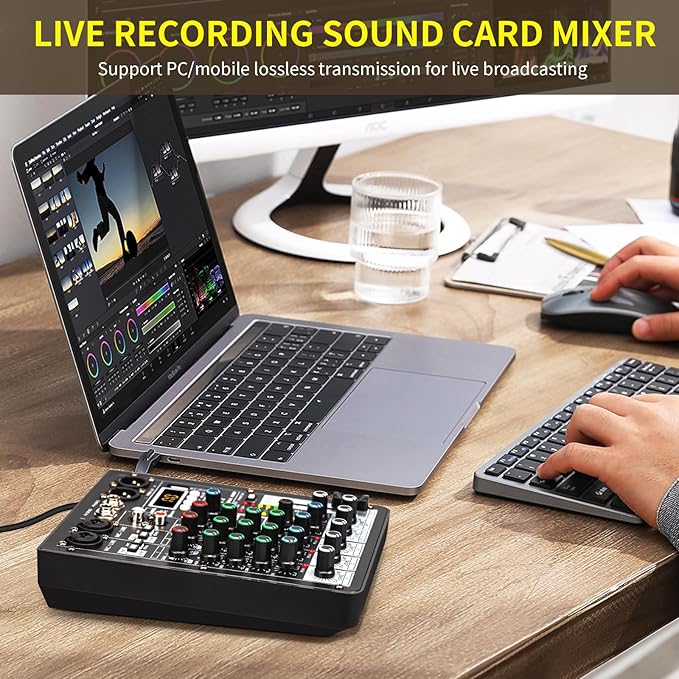 4 Channel Podcast Audio Mixer, Compact Mixing Console - Image 2
