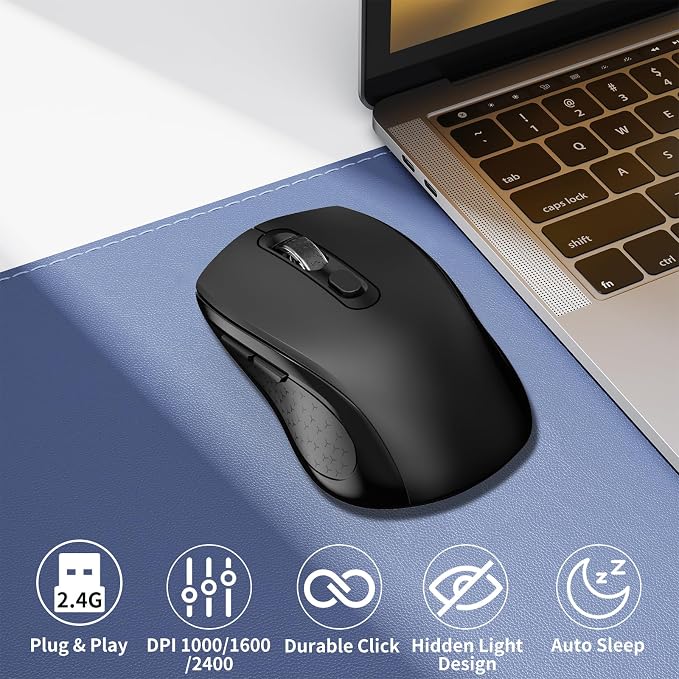 Wireless Mouse Ergonomic, Side Buttons Mouse, 2400 DPI, Silent and Anti Slip - Image 2