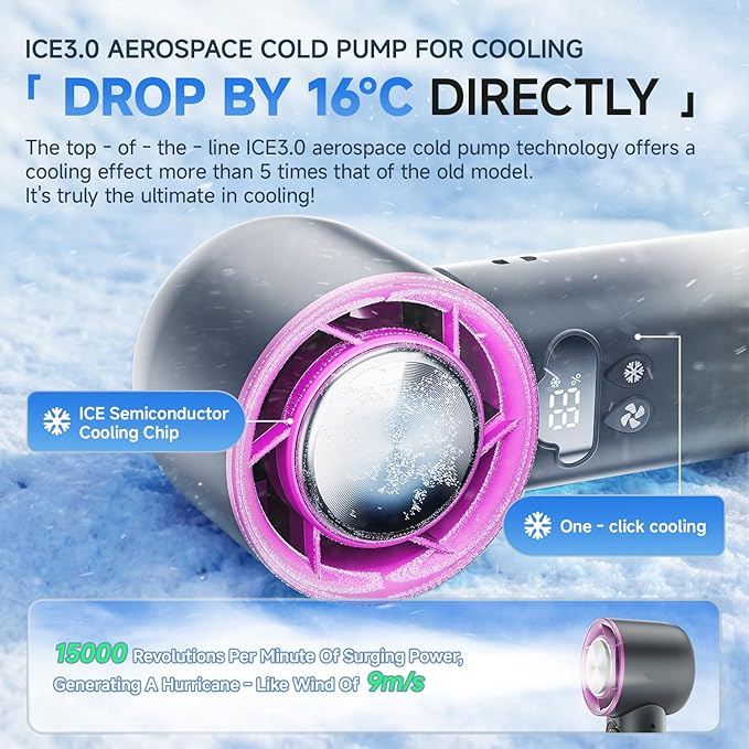 15000RPM 24H Max Cooling Time Highly Speed Hand Fan, Collapsible Mini Small - Image 4
