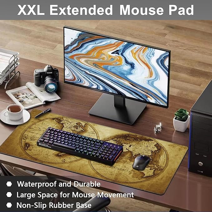 Mouse Pad, Large Antique World Map Desk Mat, Extended Non-Slip Gaming Keyboard - Image 6