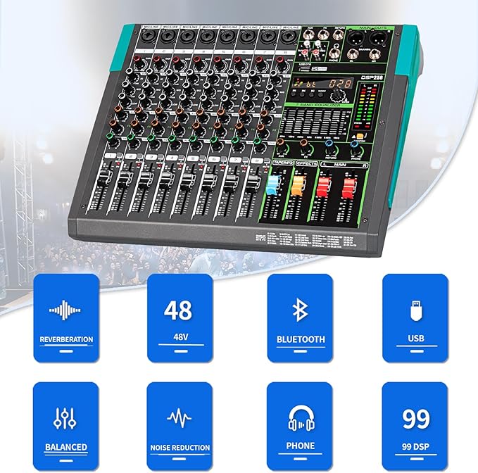 Depusheng PA8 Professional Audio Mixer Sound Board Console Desk System - Image 2