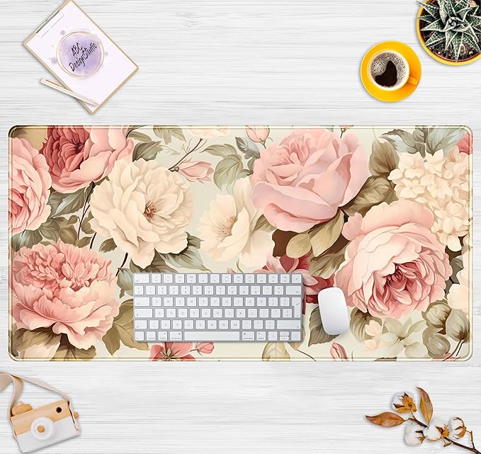 Cute Floral Desk Mat Pastel Roses Gaming Mouse Pad XXL Large Extended Flowers - Image 7