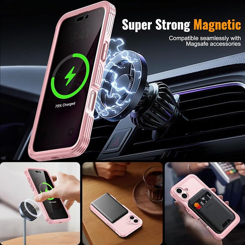 360° Protection Magnetic for iPhone 16 Case Built-in 9H Privacy Screen - Image 2