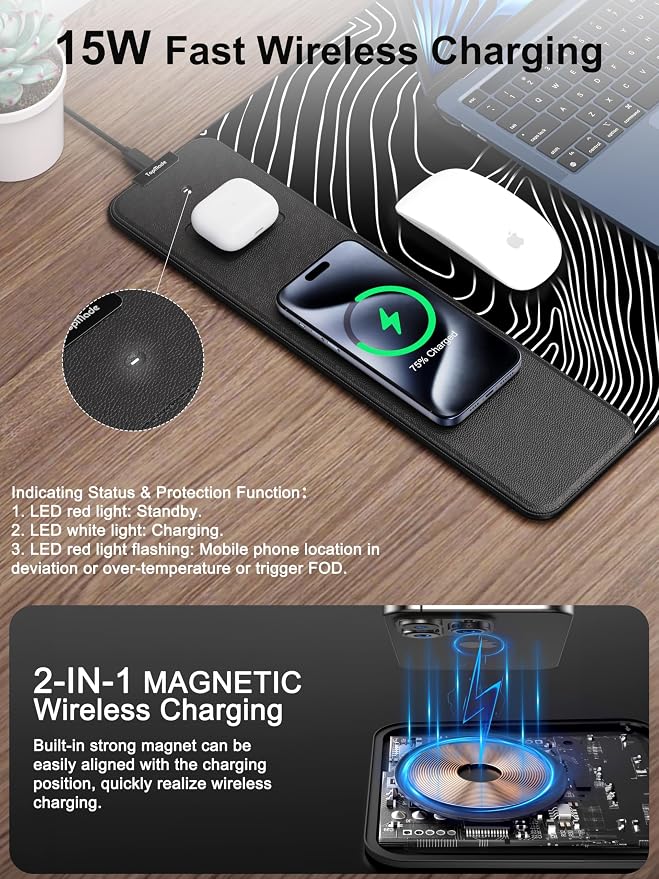 TopMade Mouse Pad with 15W Fast Wireless Charging, 31.5"x15.75" XXL Large - Image 2