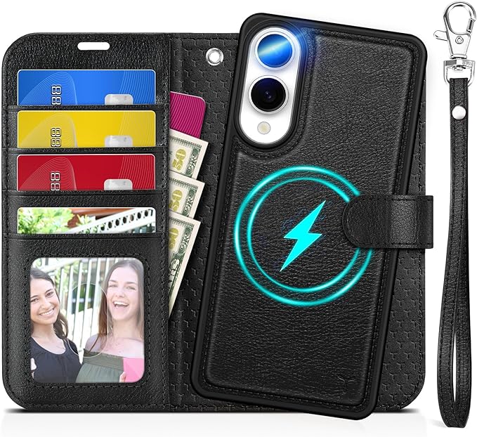 TUCCH Wallet Case for Galaxy S25 Edge, Wrist Strap RFID Blocking PU Leather by TUCCH