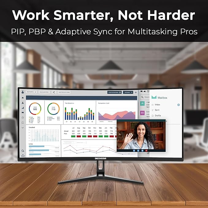 Deco Gear 34” Curved Ultrawide Business Monitor | 3440x1440, 99% sRGB | - Image 6