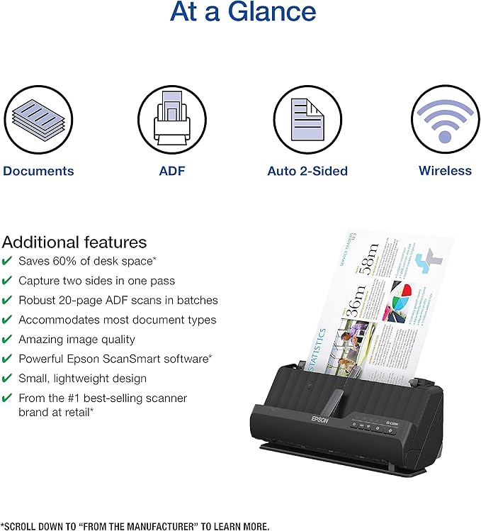 Epson - Workforce ES-C320W - Wireless Compact Desktop Document Scanner - - Image 3