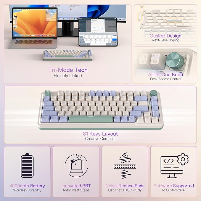Redragon K673 PRO 75% Wireless Gasket RGB Gaming Keyboard, 3-Modes 81 Keys - Image 2